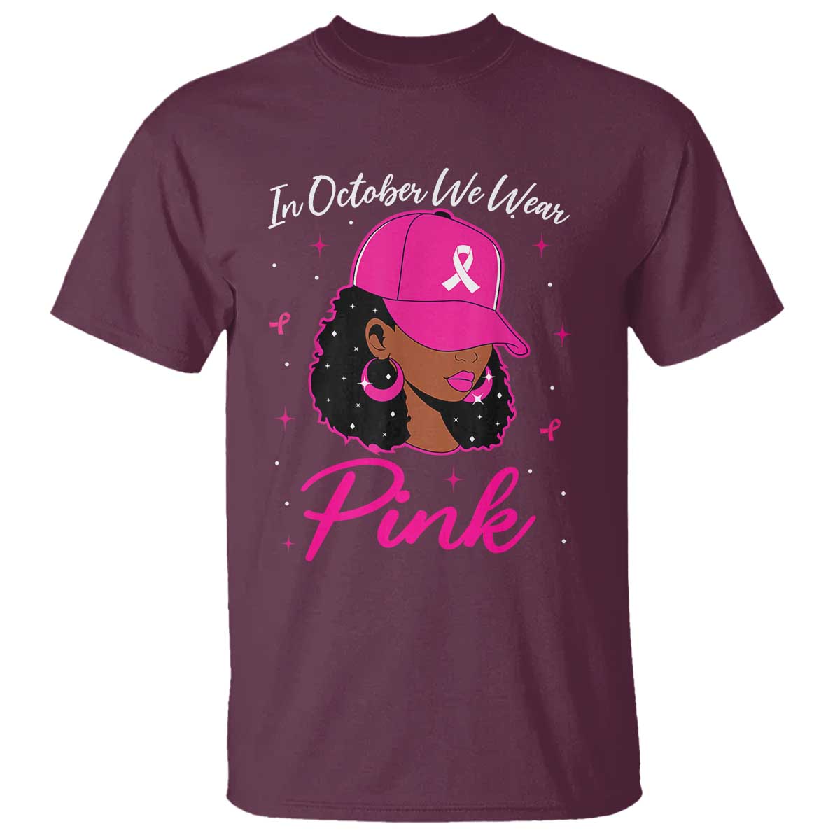 Breast Cancer Awareness T Shirt In October We Wear Pink Afro Girl - Wonder Print Shop