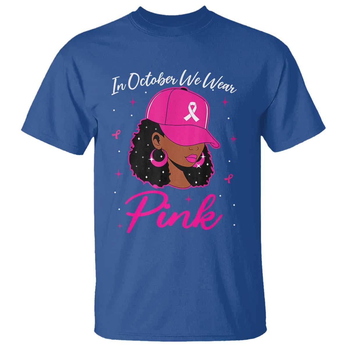 Breast Cancer Awareness T Shirt In October We Wear Pink Afro Girl - Wonder Print Shop