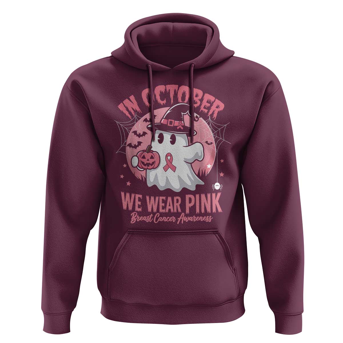 Halloween Breast Cancer Awareness Hoodie In October We Wear Pink Cute Boo Sheet - Wonder Print Shop