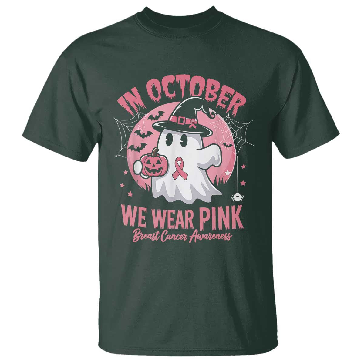 Halloween Breast Cancer Awareness T Shirt In October We Wear Pink Cute Boo Sheet - Wonder Print Shop