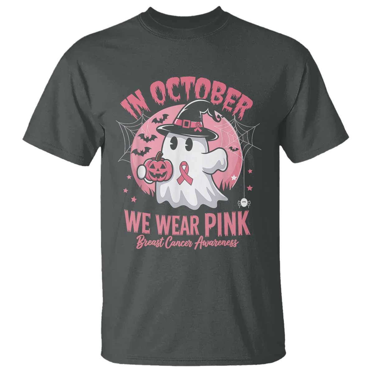 Halloween Breast Cancer Awareness T Shirt In October We Wear Pink Cute Boo Sheet - Wonder Print Shop
