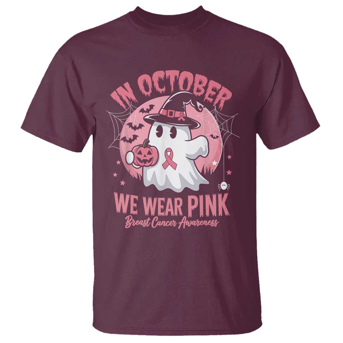 Halloween Breast Cancer Awareness T Shirt In October We Wear Pink Cute Boo Sheet - Wonder Print Shop