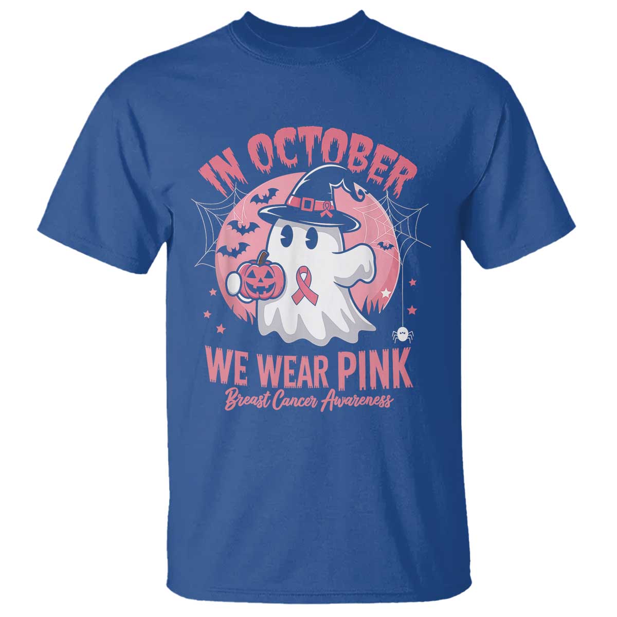 Halloween Breast Cancer Awareness T Shirt In October We Wear Pink Cute Boo Sheet - Wonder Print Shop