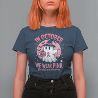 Halloween Breast Cancer Awareness T Shirt For Women In October We Wear Pink Cute Boo Sheet - Wonder Print Shop