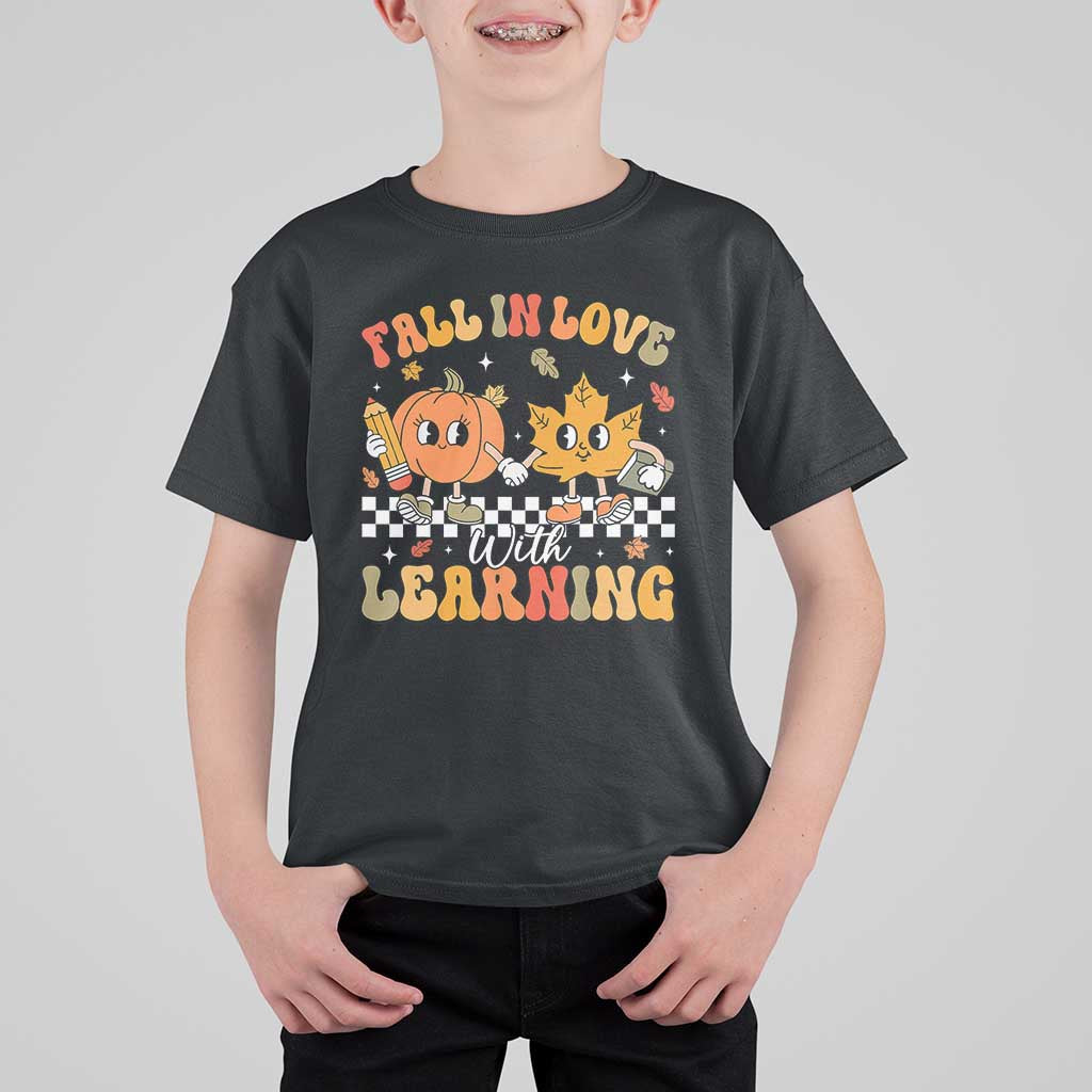 Fall In Love With Learning T Shirt For Kid Retro Autumn Pumpkin For Teacher Student - Wonder Print Shop
