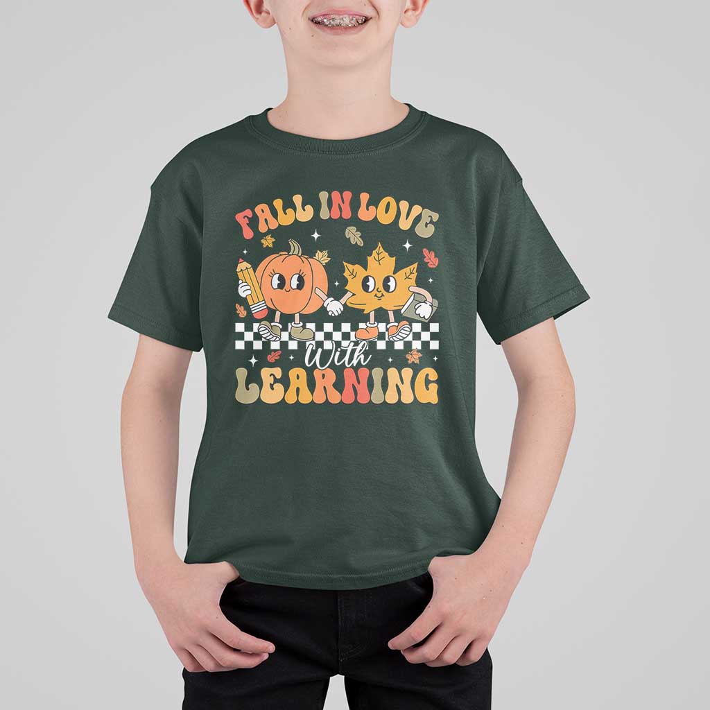 Fall In Love With Learning T Shirt For Kid Retro Autumn Pumpkin For Teacher Student - Wonder Print Shop