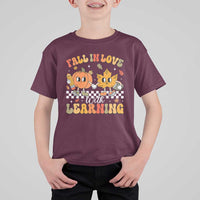 Fall In Love With Learning T Shirt For Kid Retro Autumn Pumpkin For Teacher Student - Wonder Print Shop
