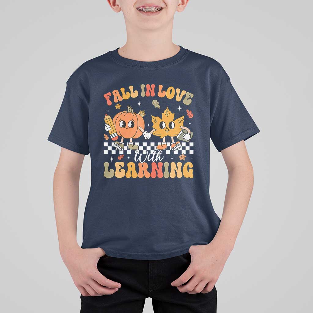 Fall In Love With Learning T Shirt For Kid Retro Autumn Pumpkin For Teacher Student - Wonder Print Shop