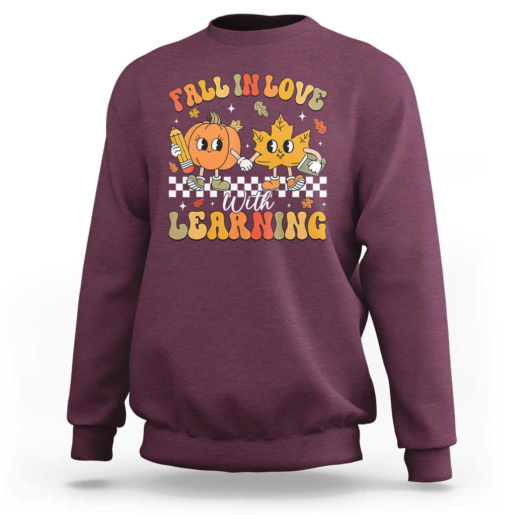 Fall In Love With Learning Sweatshirt Retro Autumn Pumpkin For Teacher Student - Wonder Print Shop