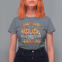 Fall In Love With Learning T Shirt For Women Retro Autumn Pumpkin For Teacher Student - Wonder Print Shop
