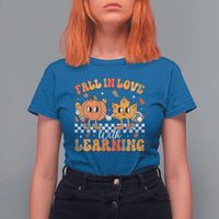 Fall In Love With Learning T Shirt For Women Retro Autumn Pumpkin For Teacher Student - Wonder Print Shop