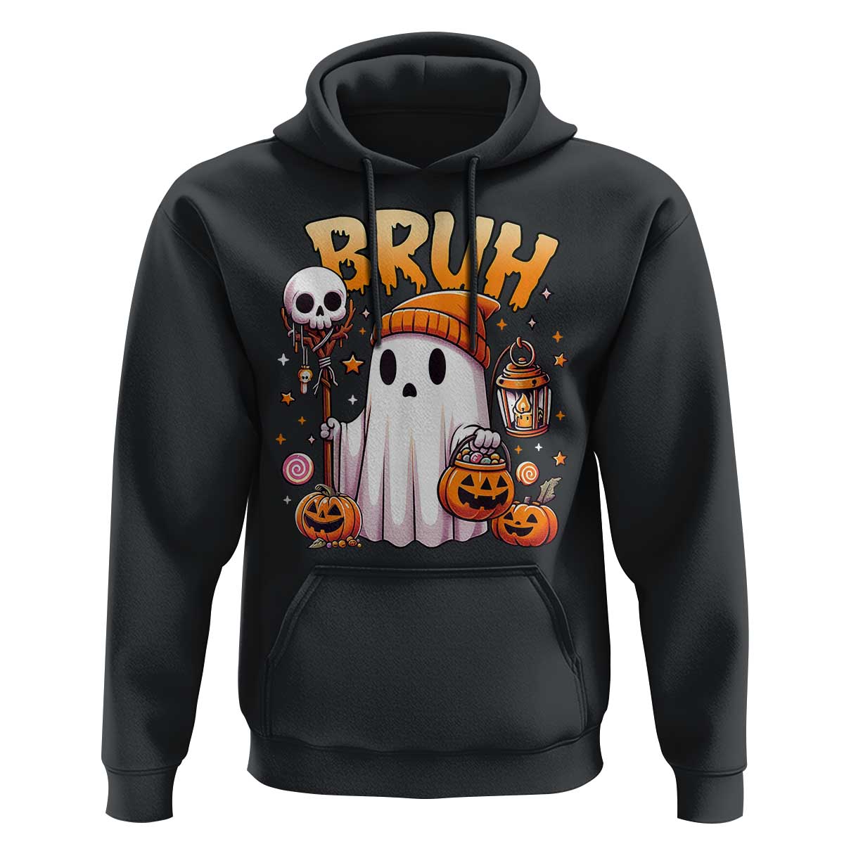 Cute Halloween Ghost Boo Sheet Hoodie Funny Bruh Trick Or Treat Candy - Wonder Print Shop