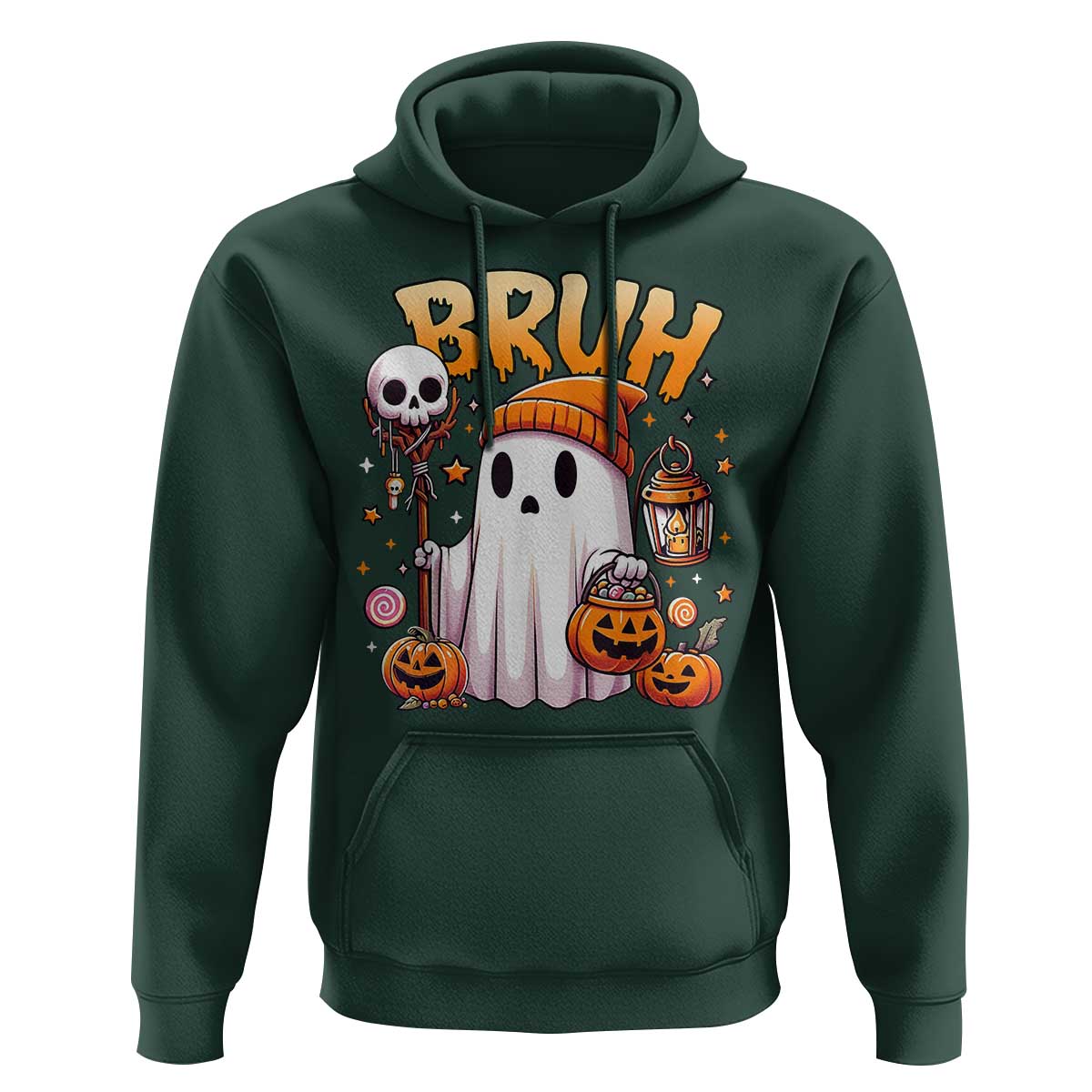 Cute Halloween Ghost Boo Sheet Hoodie Funny Bruh Trick Or Treat Candy - Wonder Print Shop