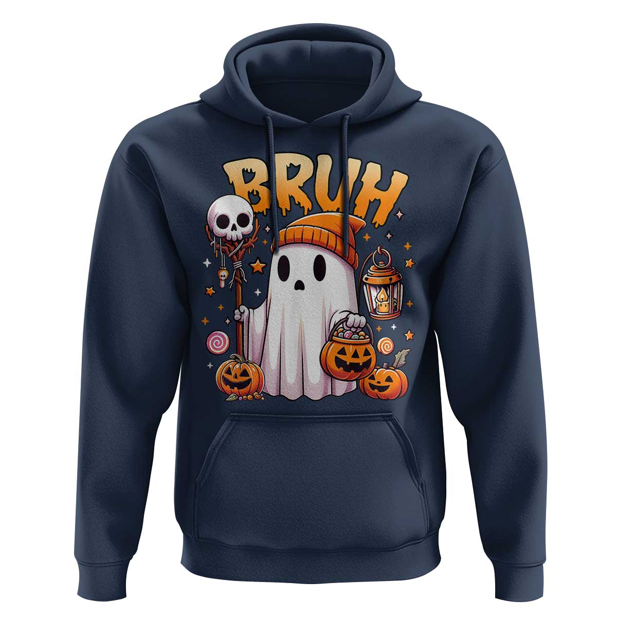 Cute Halloween Ghost Boo Sheet Hoodie Funny Bruh Trick Or Treat Candy - Wonder Print Shop