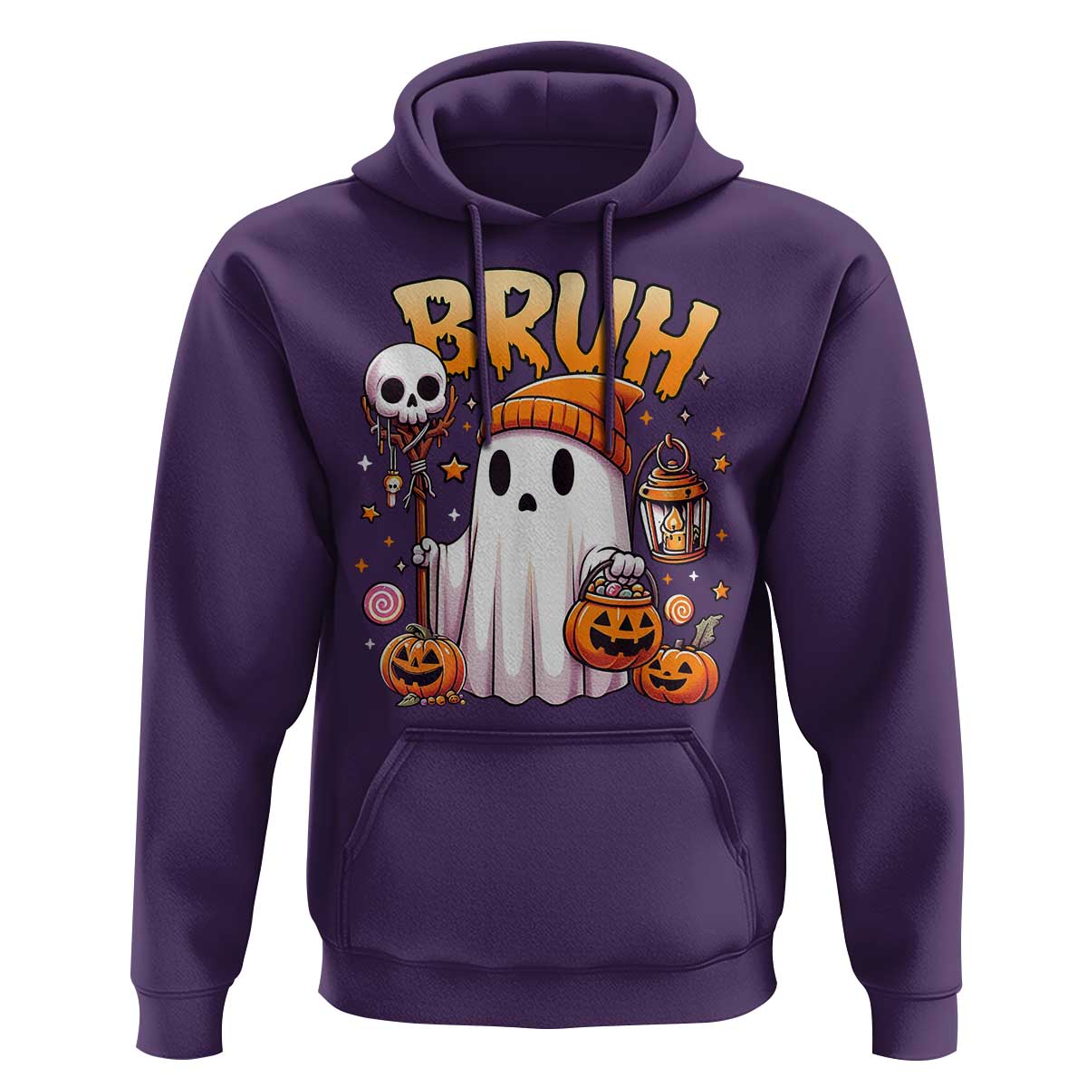 Cute Halloween Ghost Boo Sheet Hoodie Funny Bruh Trick Or Treat Candy - Wonder Print Shop