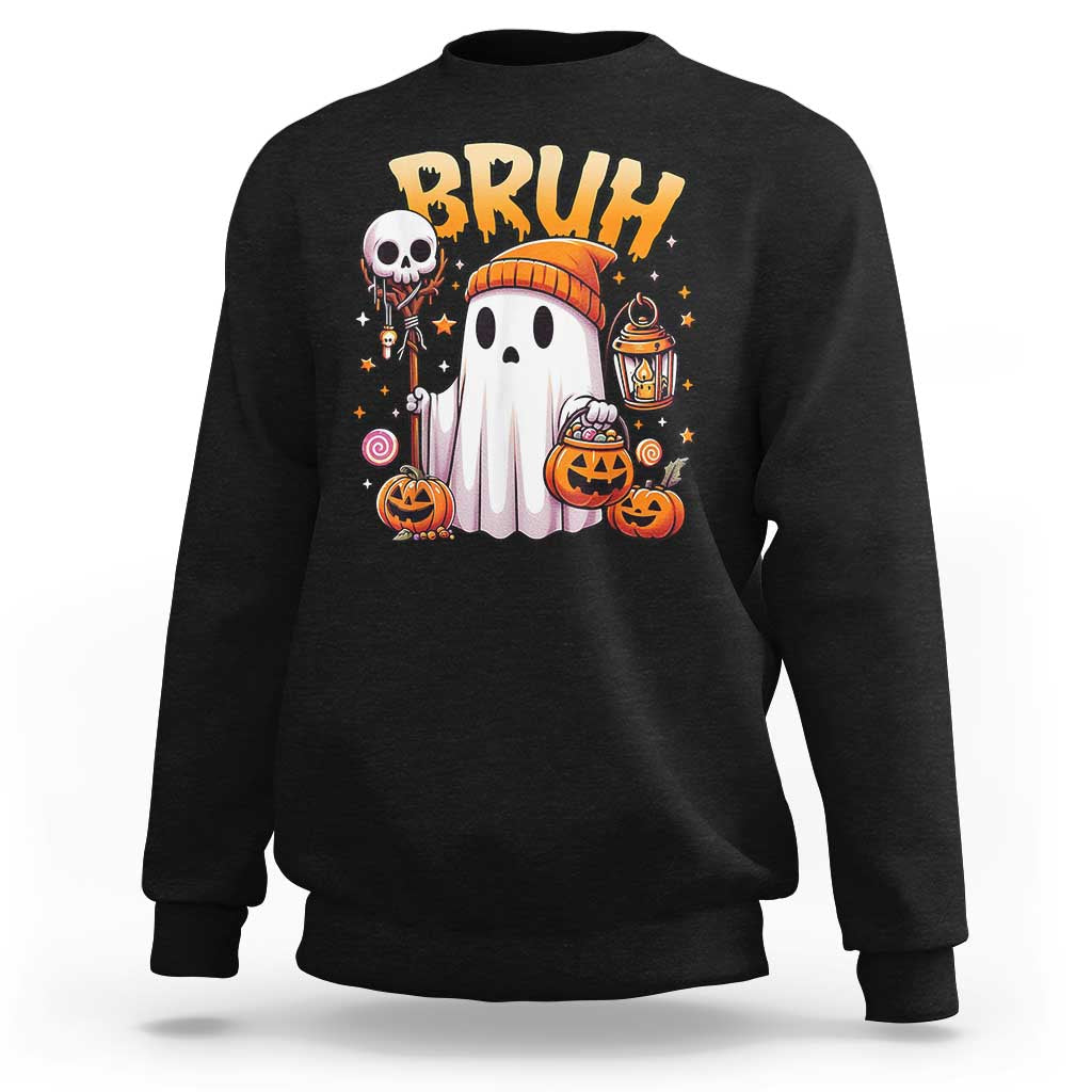 Cute Halloween Ghost Boo Sheet Sweatshirt Funny Bruh Trick Or Treat Candy - Wonder Print Shop