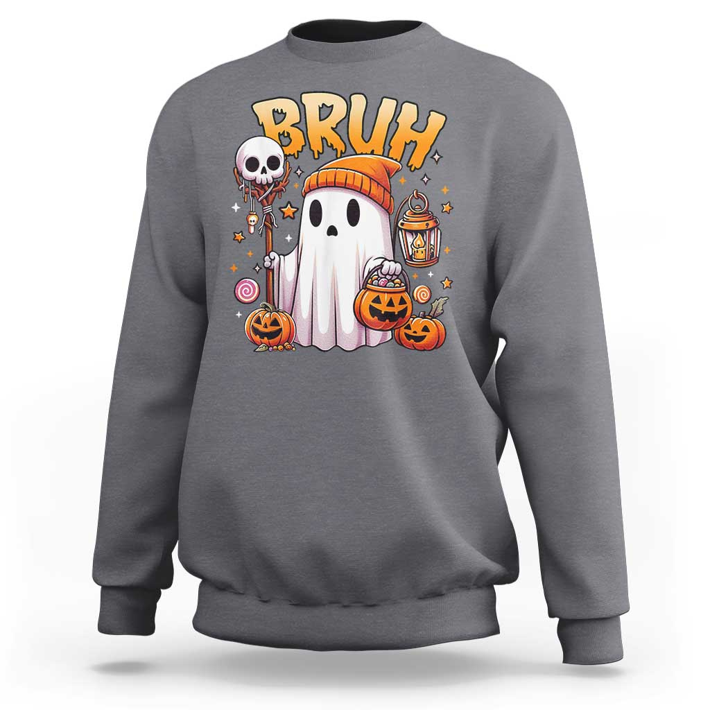 Cute Halloween Ghost Boo Sheet Sweatshirt Funny Bruh Trick Or Treat Candy - Wonder Print Shop