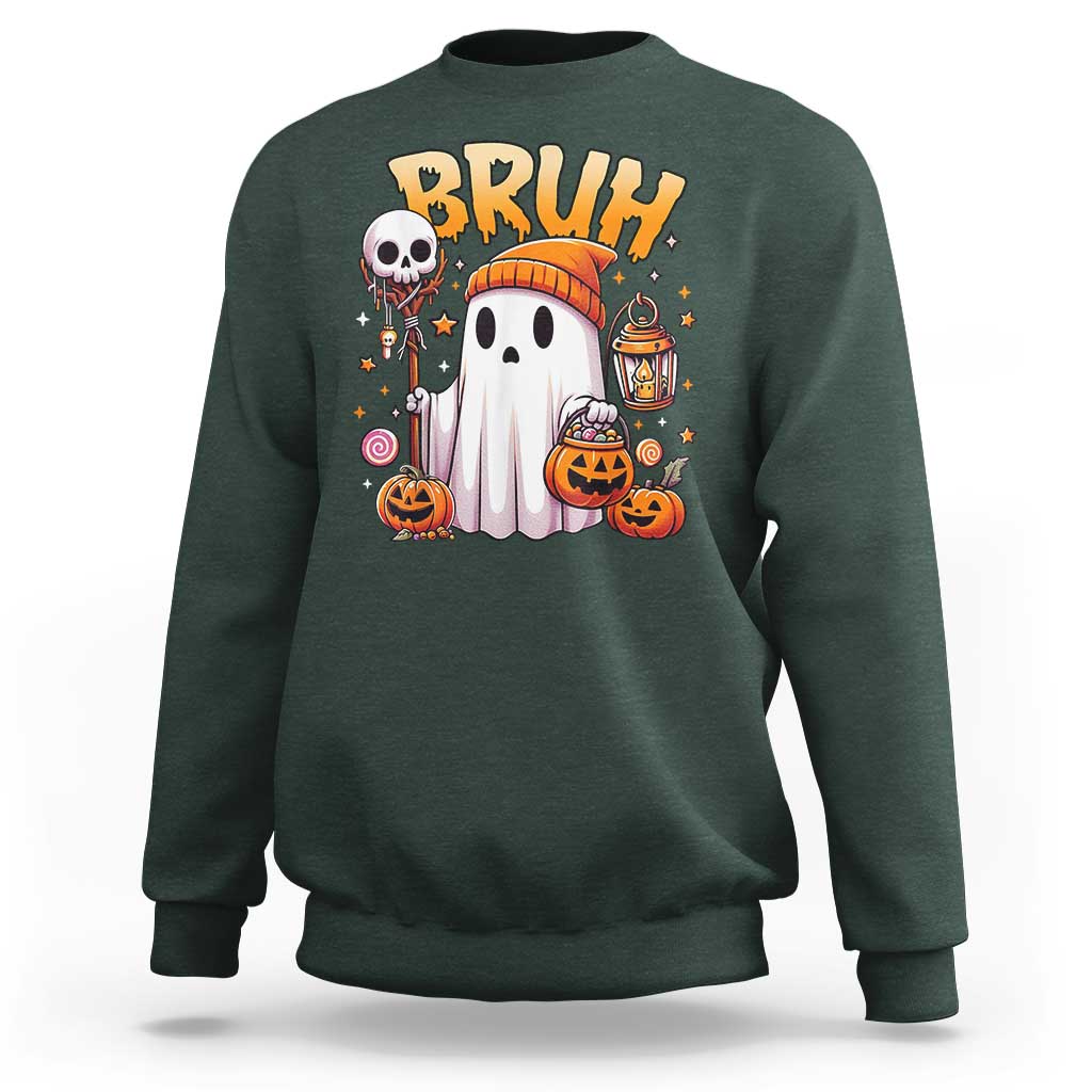 Cute Halloween Ghost Boo Sheet Sweatshirt Funny Bruh Trick Or Treat Candy - Wonder Print Shop