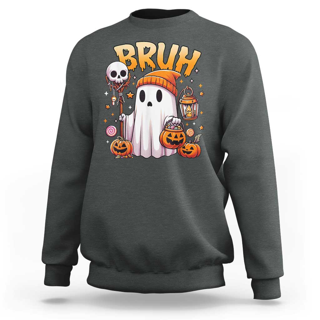 Cute Halloween Ghost Boo Sheet Sweatshirt Funny Bruh Trick Or Treat Candy - Wonder Print Shop