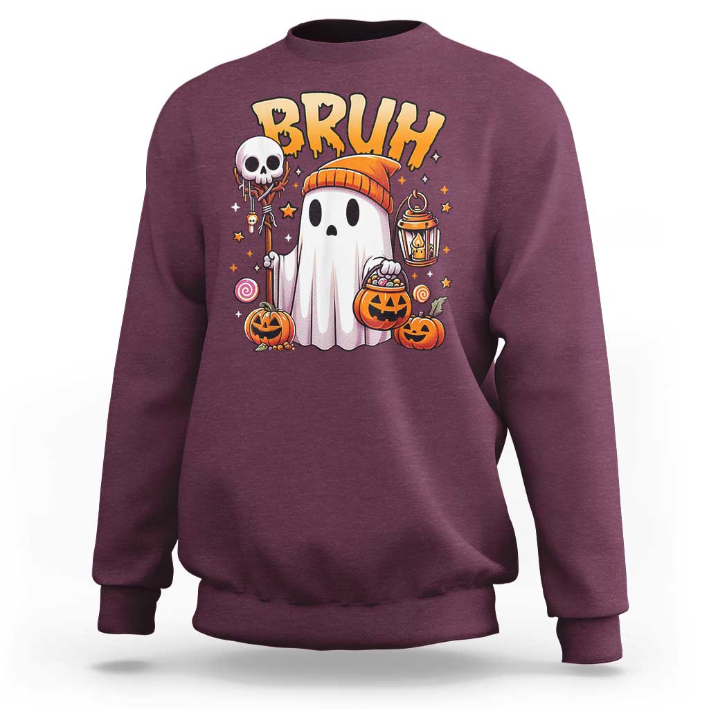 Cute Halloween Ghost Boo Sheet Sweatshirt Funny Bruh Trick Or Treat Candy - Wonder Print Shop