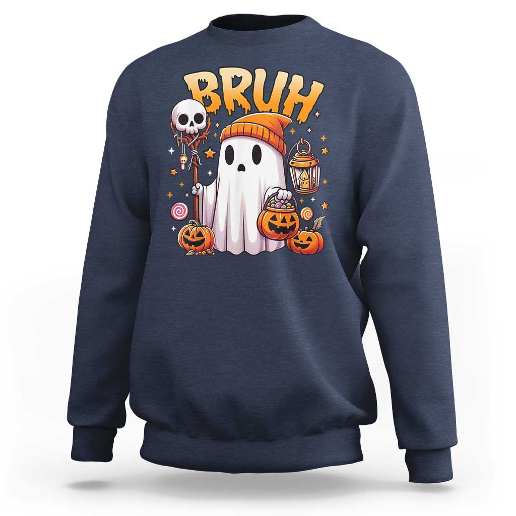 Cute Halloween Ghost Boo Sheet Sweatshirt Funny Bruh Trick Or Treat Candy - Wonder Print Shop