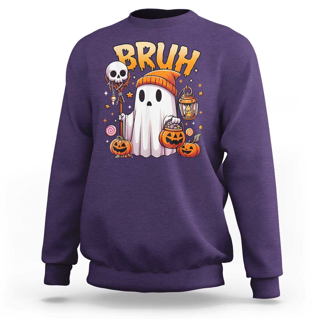 Cute Halloween Ghost Boo Sheet Sweatshirt Funny Bruh Trick Or Treat Candy - Wonder Print Shop