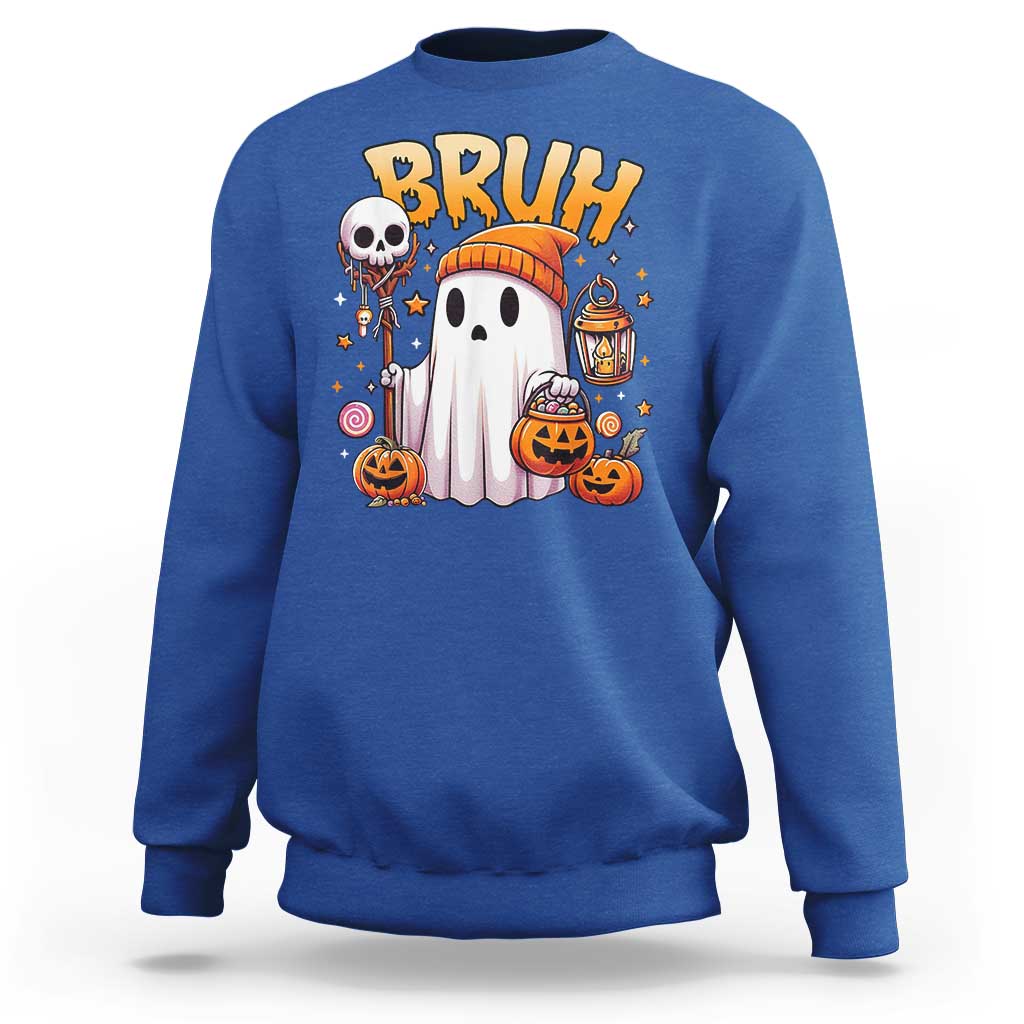 Cute Halloween Ghost Boo Sheet Sweatshirt Funny Bruh Trick Or Treat Candy - Wonder Print Shop