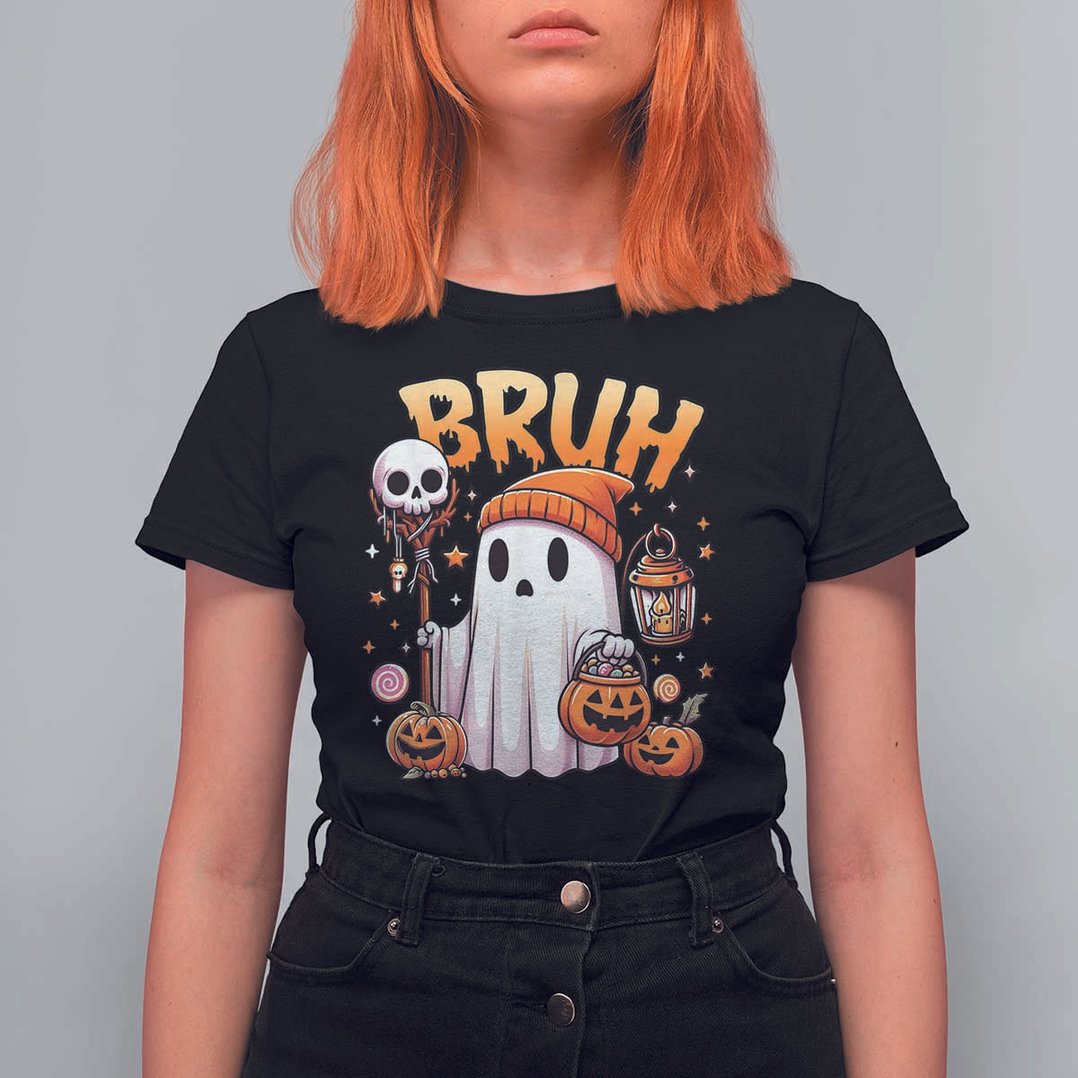 Cute Halloween Ghost Boo Sheet T Shirt For Women Funny Bruh Trick Or Treat Candy - Wonder Print Shop
