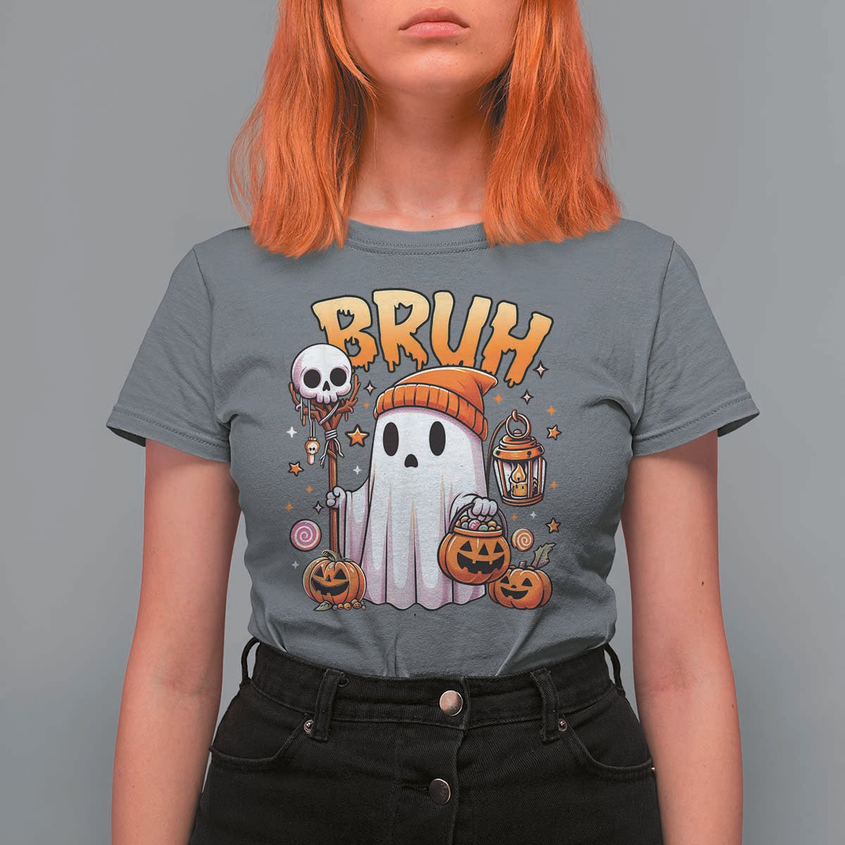 Cute Halloween Ghost Boo Sheet T Shirt For Women Funny Bruh Trick Or Treat Candy - Wonder Print Shop