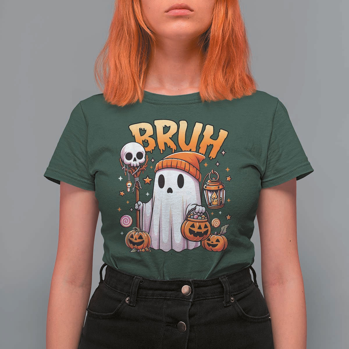 Cute Halloween Ghost Boo Sheet T Shirt For Women Funny Bruh Trick Or Treat Candy - Wonder Print Shop