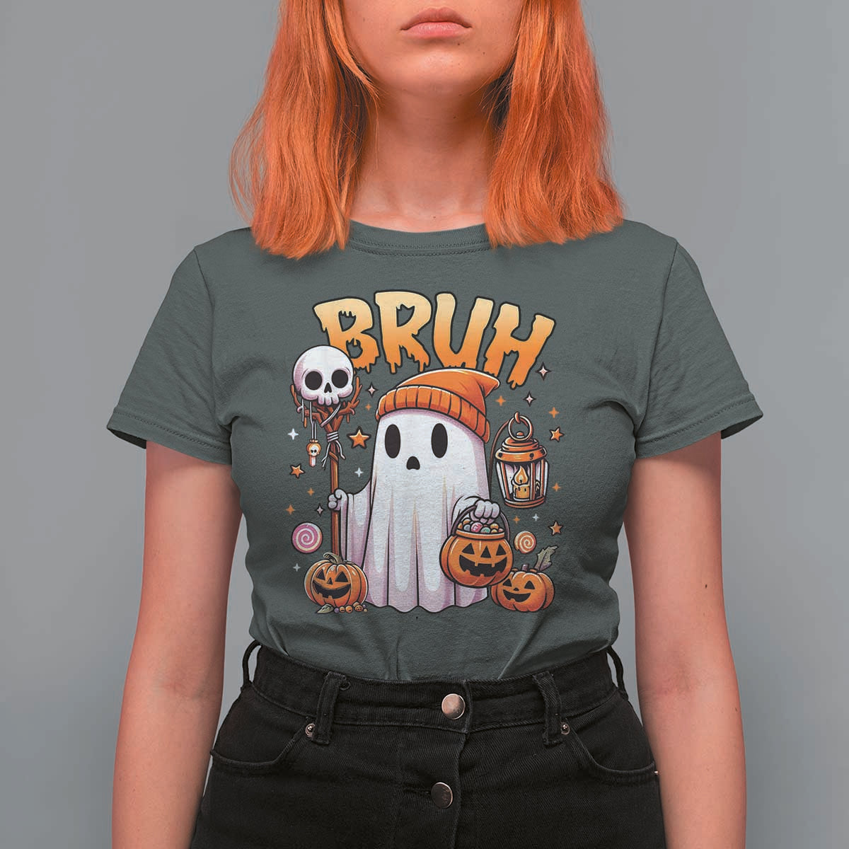 Cute Halloween Ghost Boo Sheet T Shirt For Women Funny Bruh Trick Or Treat Candy - Wonder Print Shop