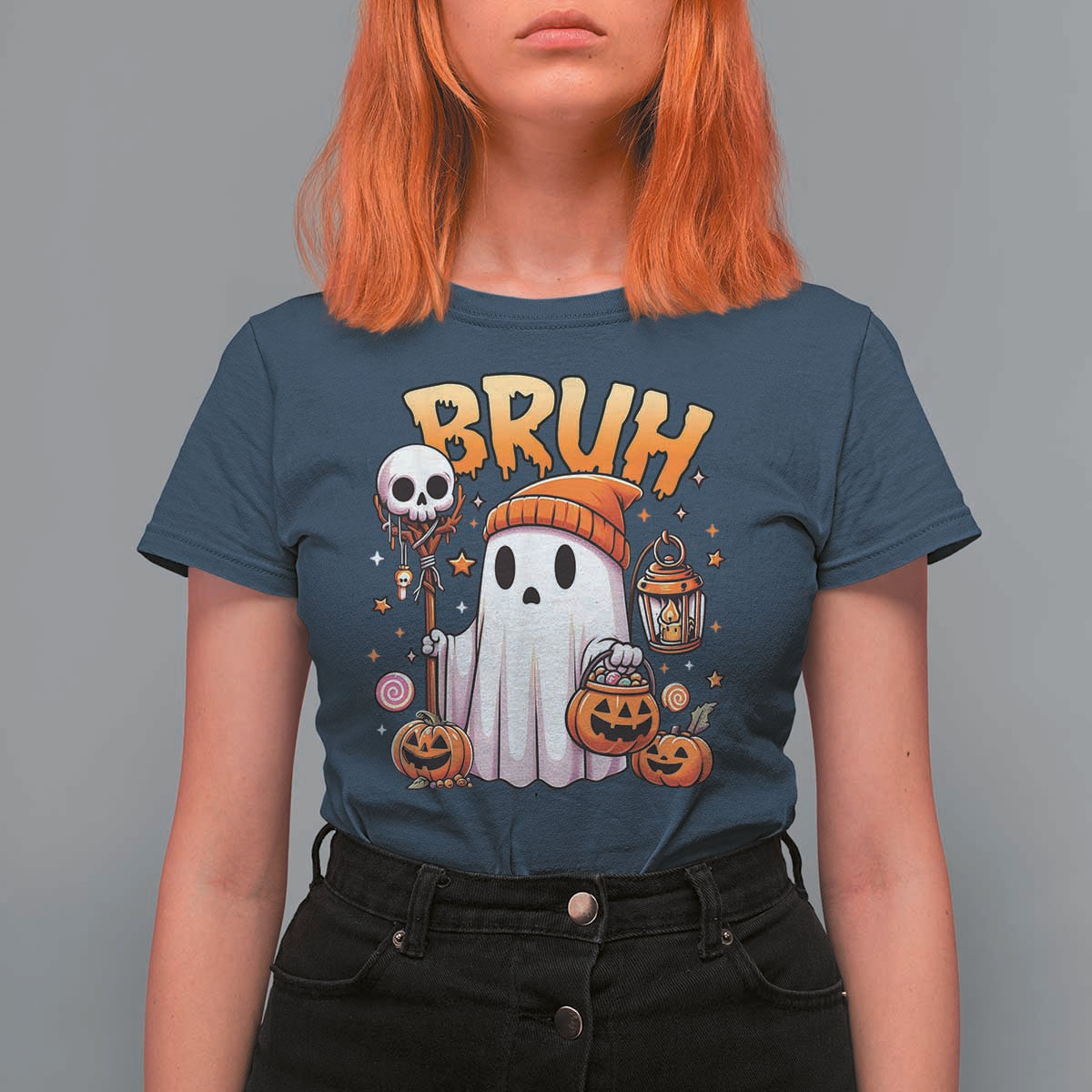Cute Halloween Ghost Boo Sheet T Shirt For Women Funny Bruh Trick Or Treat Candy - Wonder Print Shop