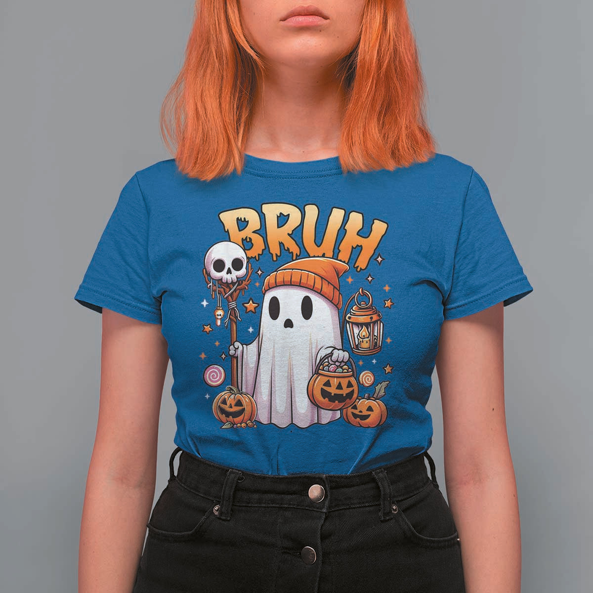 Cute Halloween Ghost Boo Sheet T Shirt For Women Funny Bruh Trick Or Treat Candy - Wonder Print Shop