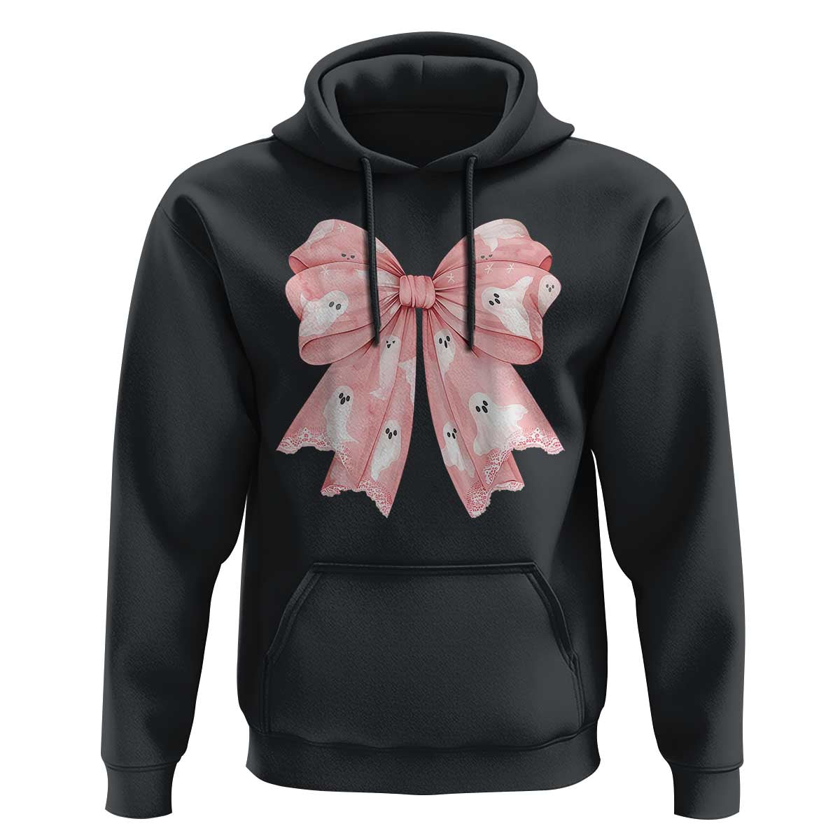 Pink Ghost Bow Coquette Hoodie Cute Girlly Boo Sheet Halloween Spooky Season - Wonder Print Shop