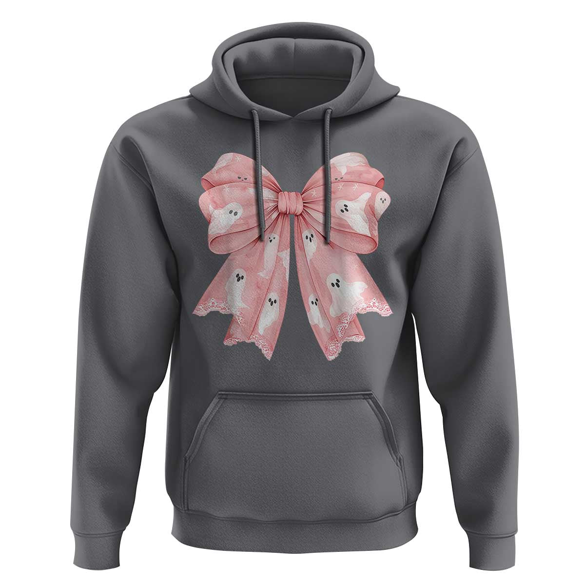 Pink Ghost Bow Coquette Hoodie Cute Girlly Boo Sheet Halloween Spooky Season - Wonder Print Shop