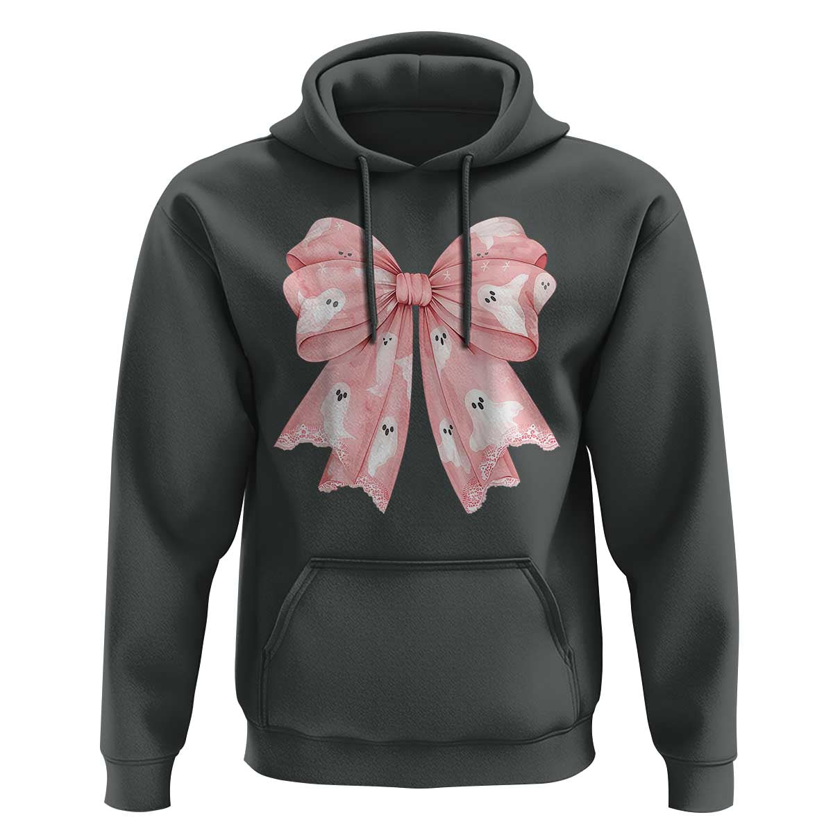 Pink Ghost Bow Coquette Hoodie Cute Girlly Boo Sheet Halloween Spooky Season - Wonder Print Shop