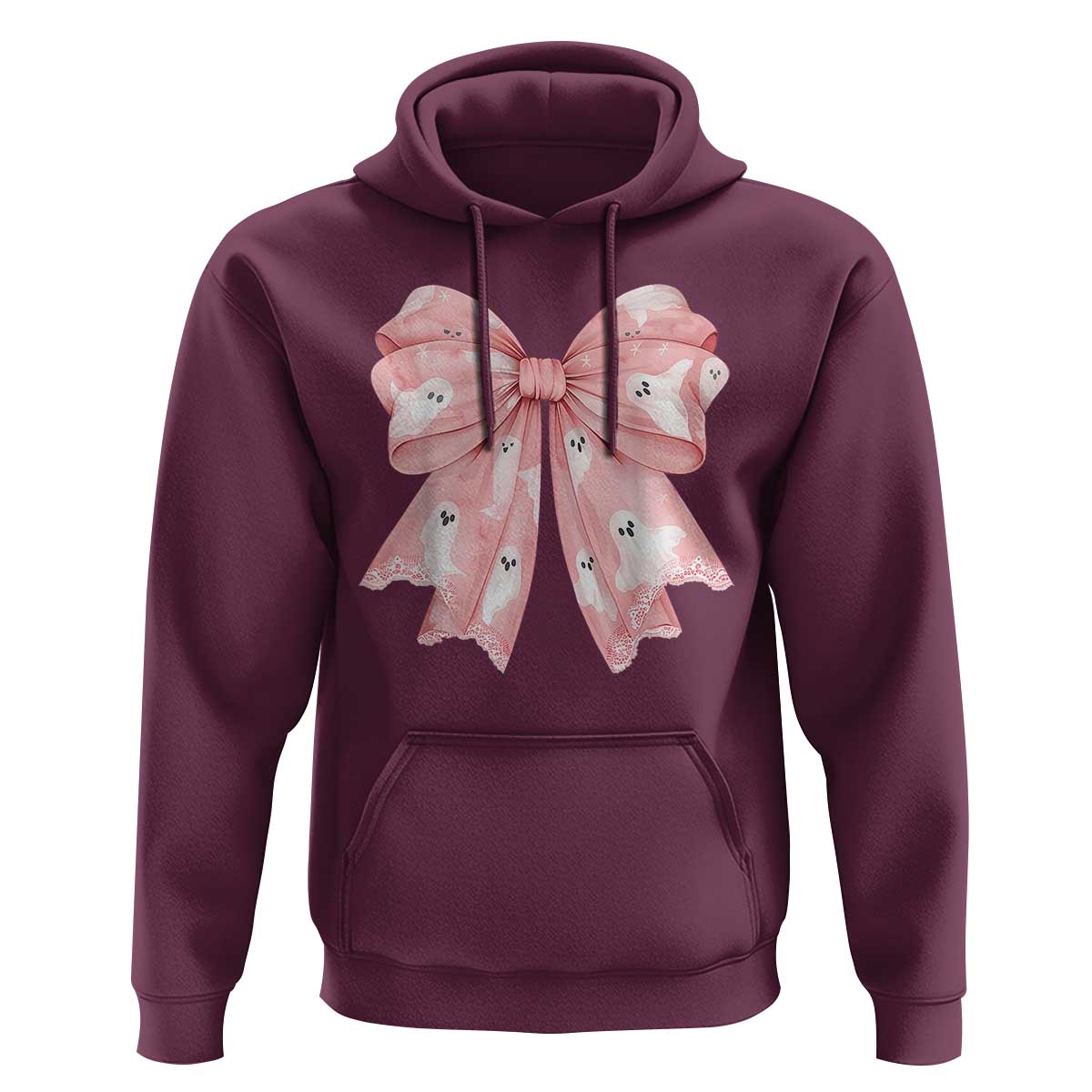 Pink Ghost Bow Coquette Hoodie Cute Girlly Boo Sheet Halloween Spooky Season - Wonder Print Shop