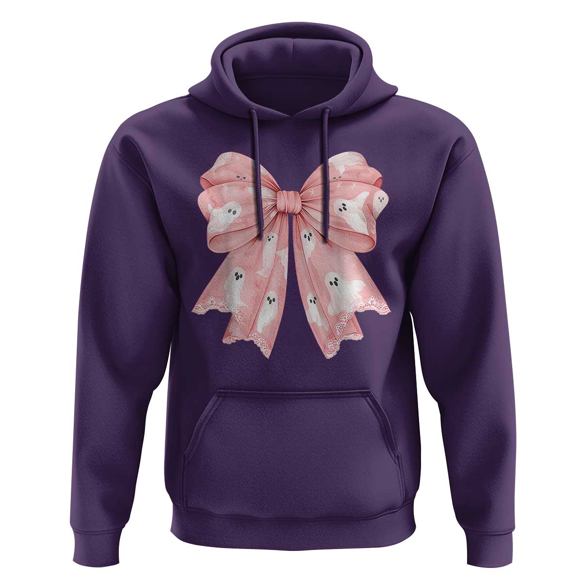 Pink Ghost Bow Coquette Hoodie Cute Girlly Boo Sheet Halloween Spooky Season - Wonder Print Shop