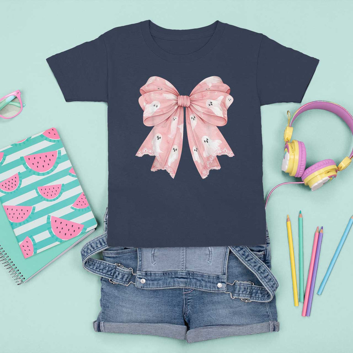 Pink Ghost Bow Coquette T Shirt For Kid Cute Girlly Boo Sheet Halloween Spooky Season - Wonder Print Shop