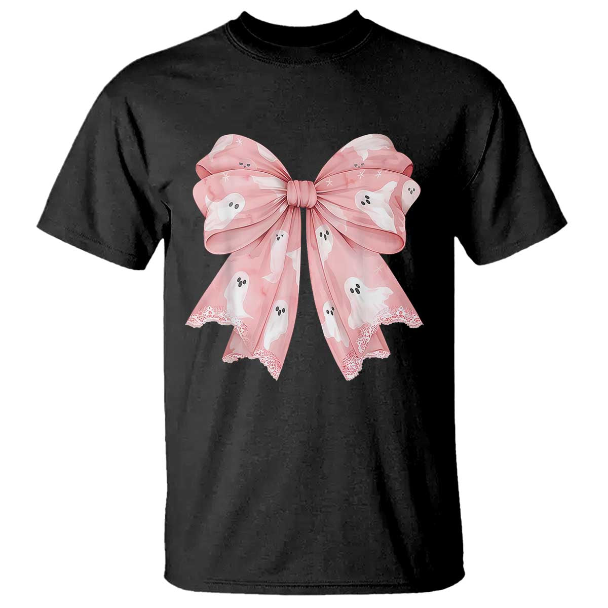 Pink Ghost Bow Coquette T Shirt Cute Girlly Boo Sheet Halloween Spooky Season - Wonder Print Shop