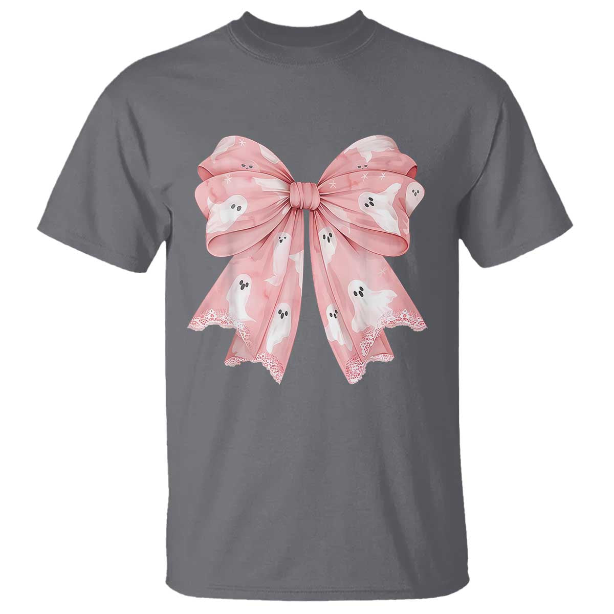 Pink Ghost Bow Coquette T Shirt Cute Girlly Boo Sheet Halloween Spooky Season - Wonder Print Shop