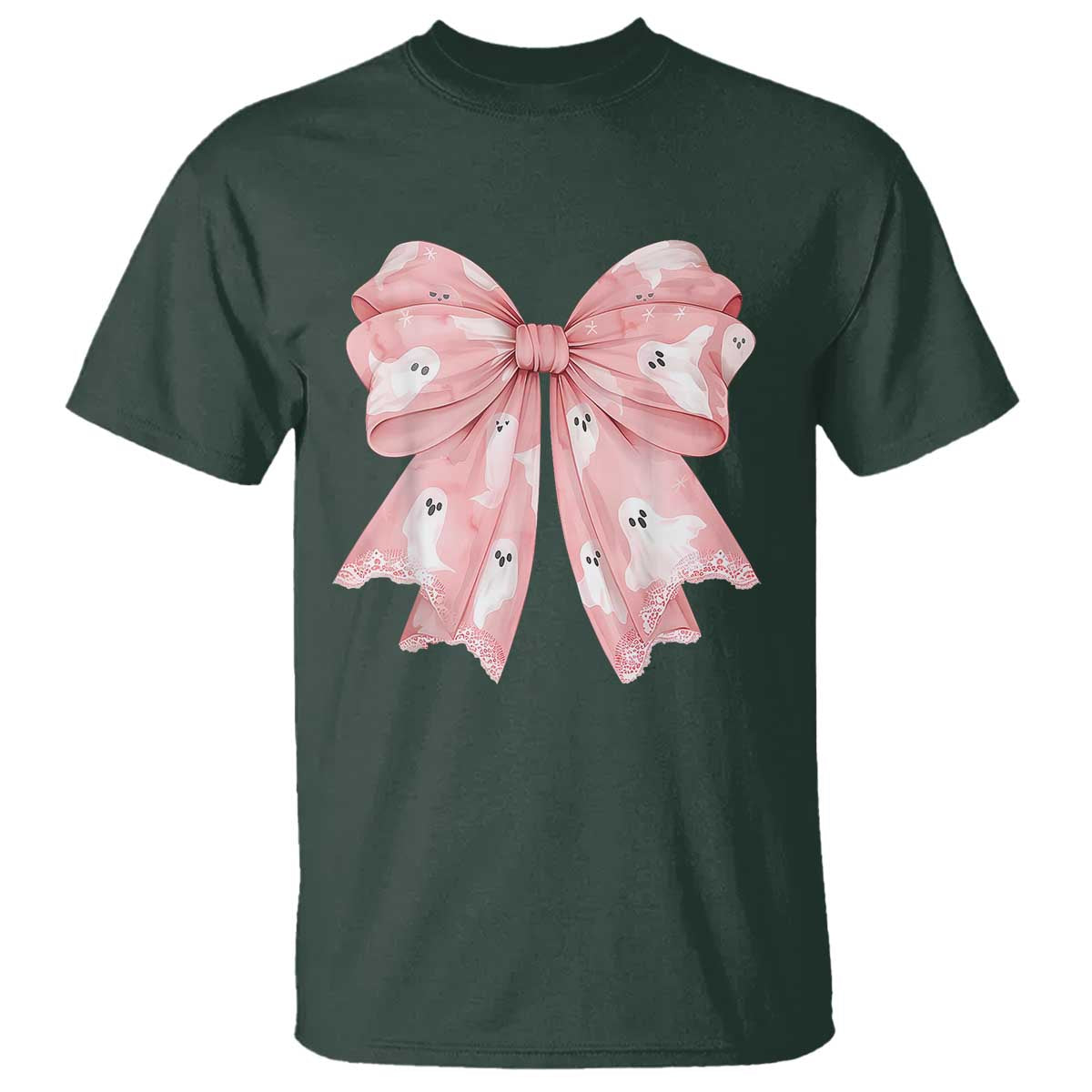 Pink Ghost Bow Coquette T Shirt Cute Girlly Boo Sheet Halloween Spooky Season - Wonder Print Shop