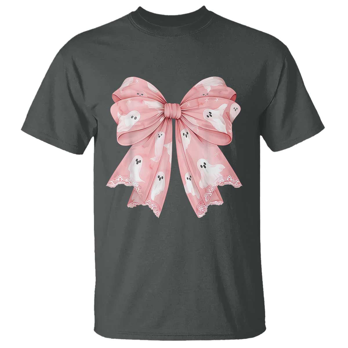 Pink Ghost Bow Coquette T Shirt Cute Girlly Boo Sheet Halloween Spooky Season - Wonder Print Shop