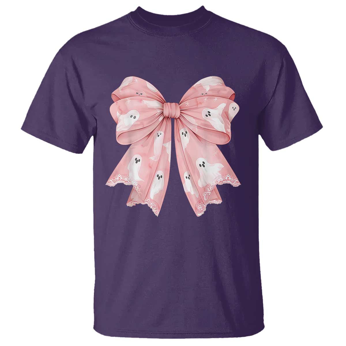 Pink Ghost Bow Coquette T Shirt Cute Girlly Boo Sheet Halloween Spooky Season - Wonder Print Shop