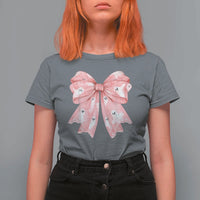 Pink Ghost Bow Coquette T Shirt For Women Cute Girlly Boo Sheet Halloween Spooky Season - Wonder Print Shop