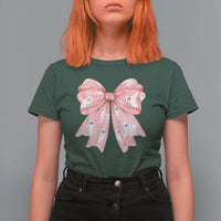 Pink Ghost Bow Coquette T Shirt For Women Cute Girlly Boo Sheet Halloween Spooky Season - Wonder Print Shop