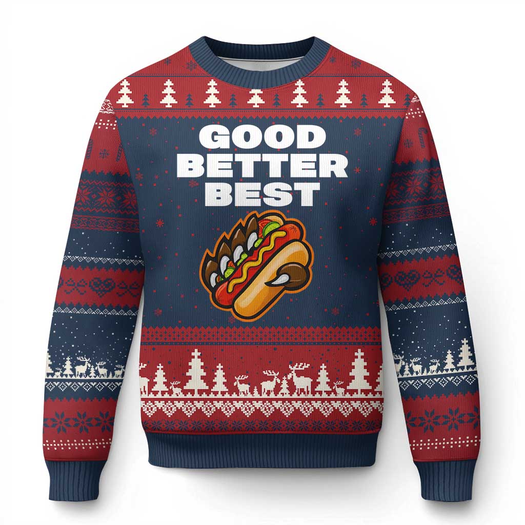 Good Better Best Chicago Football Inspirational Ugly Christmas Sweater Funny Hot Dog and Claw Graphic - Wonder Print Shop