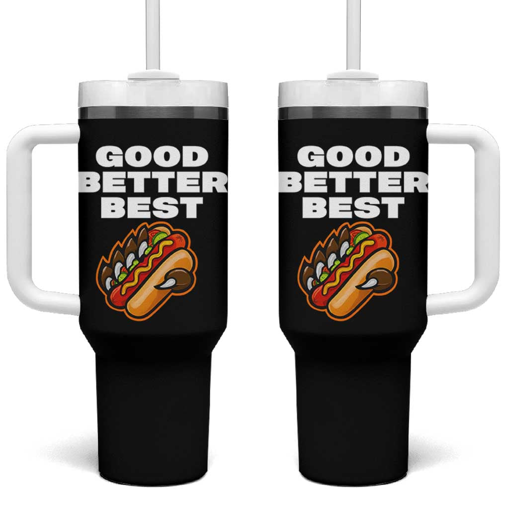 Good Better Best Chicago Football Inspirational Tumbler With Handle Funny Hot Dog and Claw Graphic - Wonder Print Shop