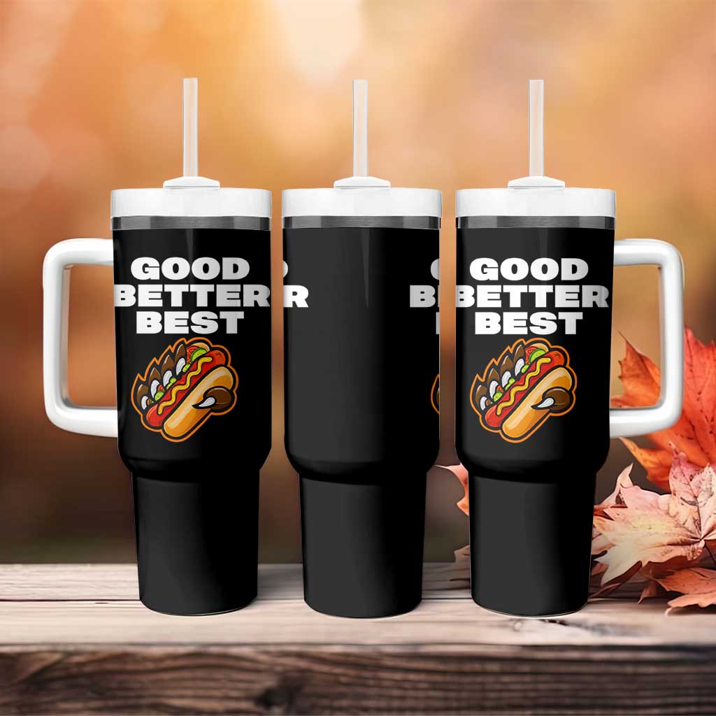 Good Better Best Chicago Football Inspirational Tumbler With Handle Funny Hot Dog and Claw Graphic - Wonder Print Shop