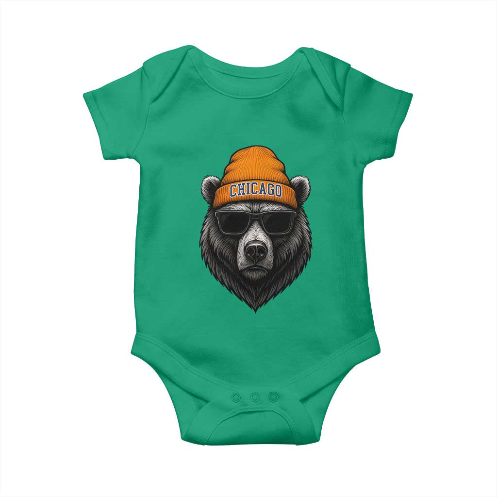 Cool Bear Chicago Graphic Baby Onesie Retro Vibe City Pride Beanie and Sunglasses - Wonder Print Shop